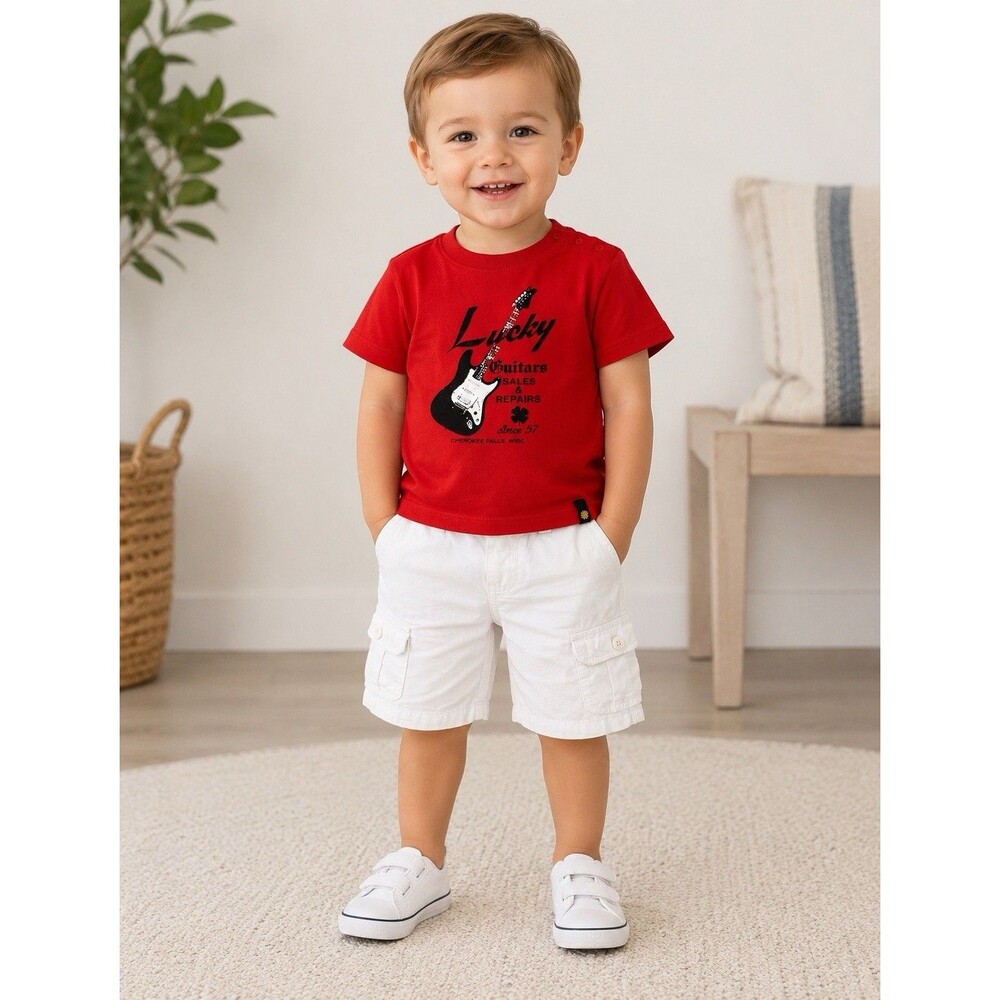 LUCKY BRAND Boys 2 Piece Outfit Set Guitar Graphic T-Shirt Cargo Shorts 24m Cute
